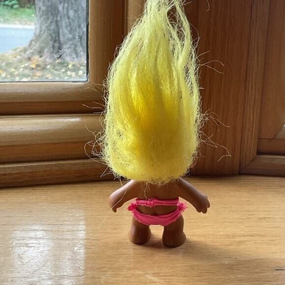 Yellow Haired Troll Doll in Pink Two Piece Bathing Swimsuit - Picture 4 of 6